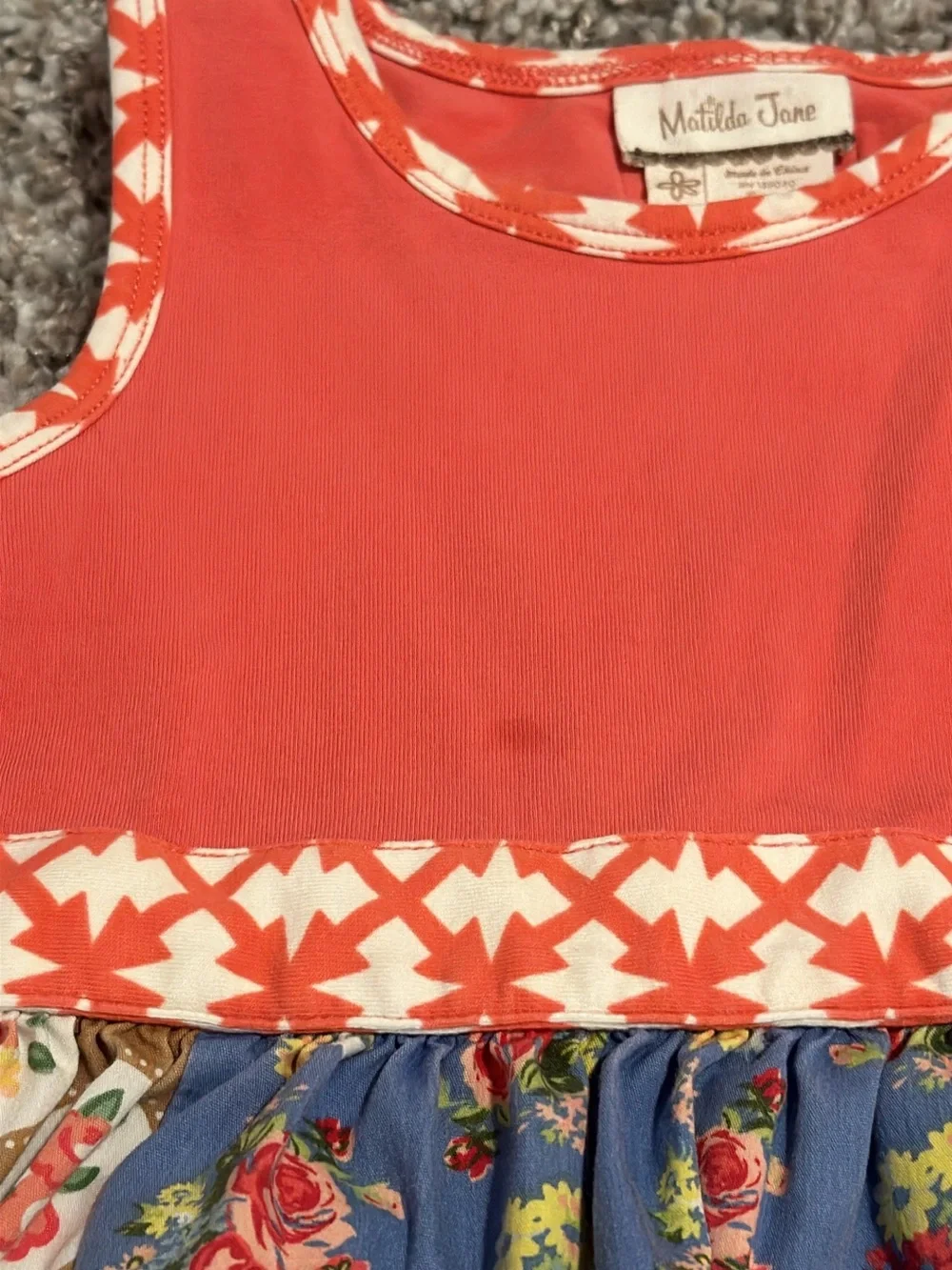 Girls Coral Multi-Print Patchwork Dress